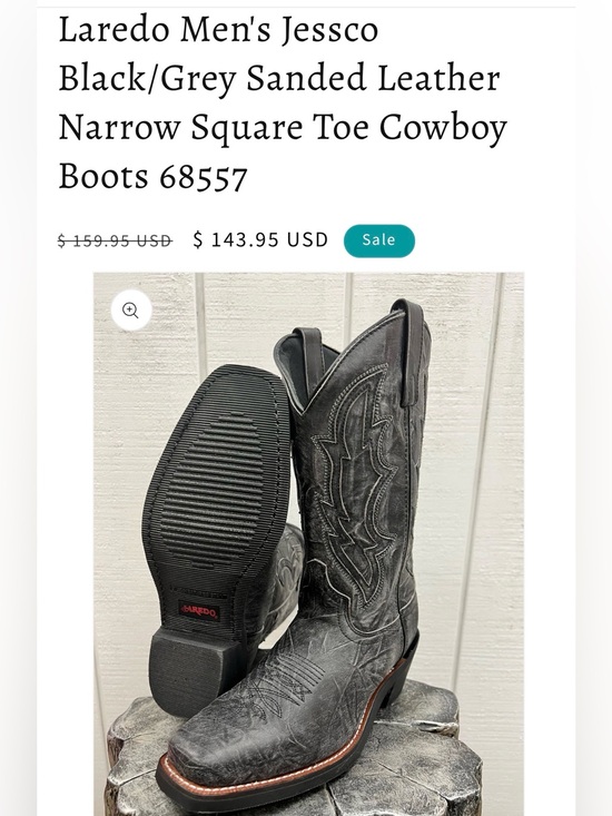 Laredo Other - Laredo Men's Jessco Leather Square Toe Cowboy Boots - Sanded Black - 68557 Sz 9D